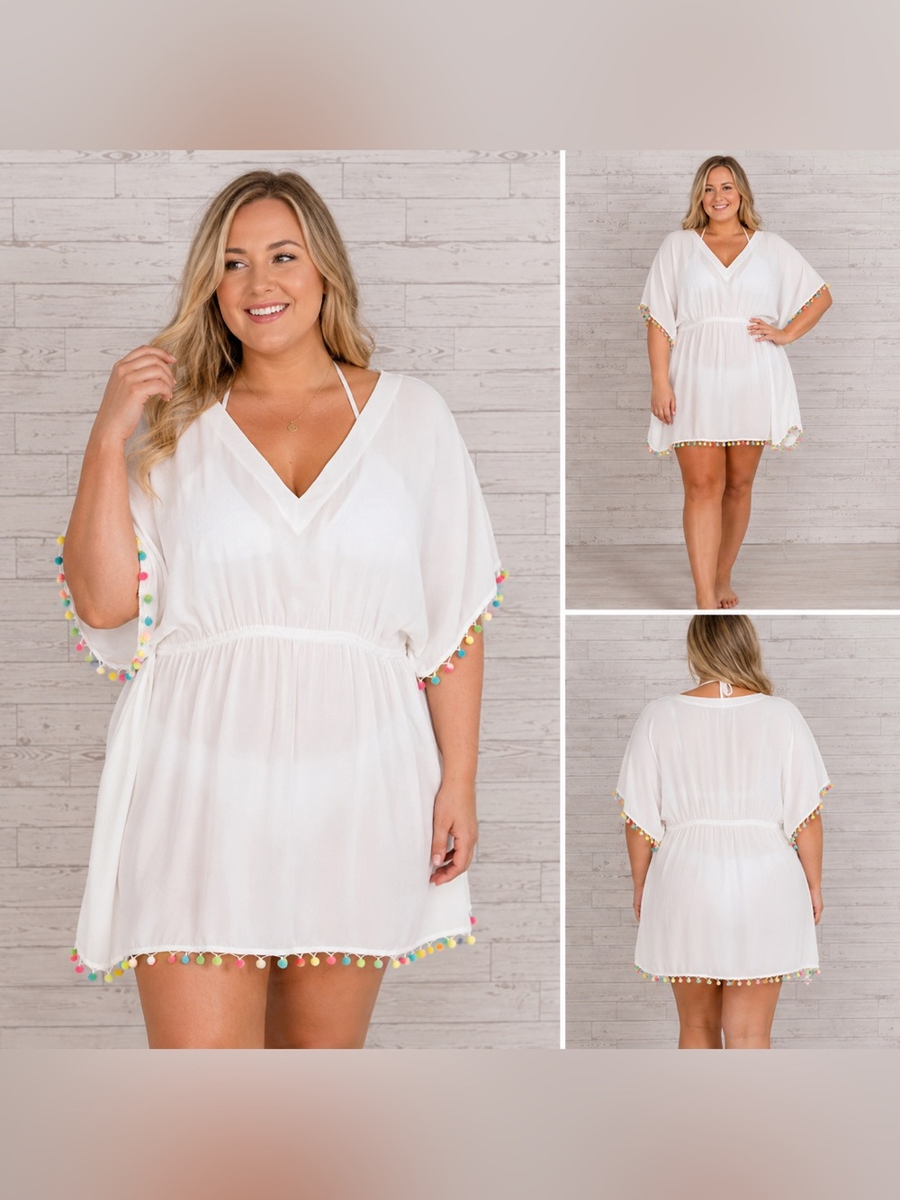RuffleButts Pom Pom Butterfly Cover Up White XL NWT Beach Resort Swim